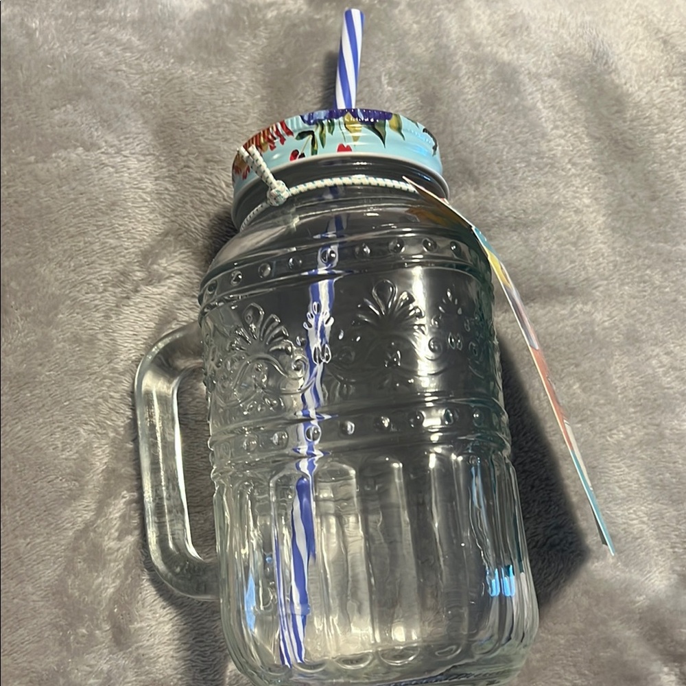 The Pioneer Woman Floral Mason Jar with Blue Straw set of three - Picture 3 of 7